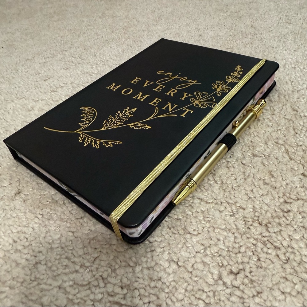 Tahari Black & Gold 'Enjoy Every Moment' Hardcover Journal with Pen